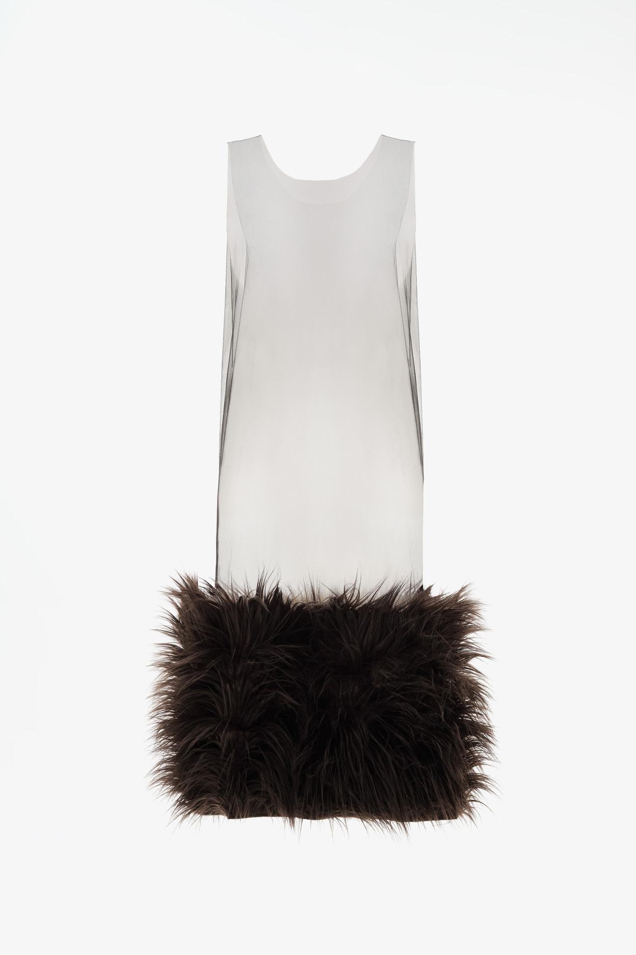 LIMITED EDITION TULLE MIDI DRESS WITH FAUX FUR — Black