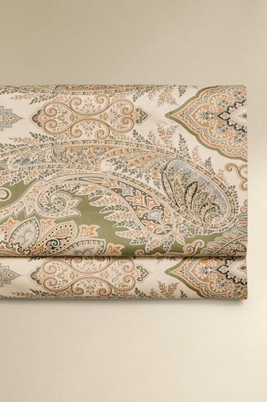 PAISLEY COTTON SATEEN FLAT SHEET (300 THREAD COUNT) - Green by Zara