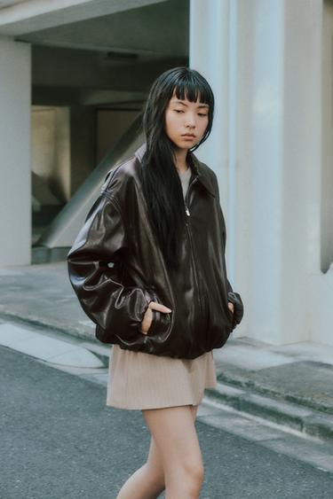 인조 가죽 봄버 재킷 - Zara 초콜렛