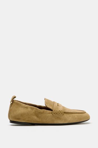 Zara GATHERED SPLIT LEATHER LOAFERS - Sandy Brown - Image 0