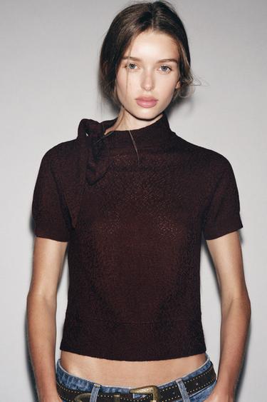 KNOTTED KNIT TOP - Burgundy by Zara - Image 2
