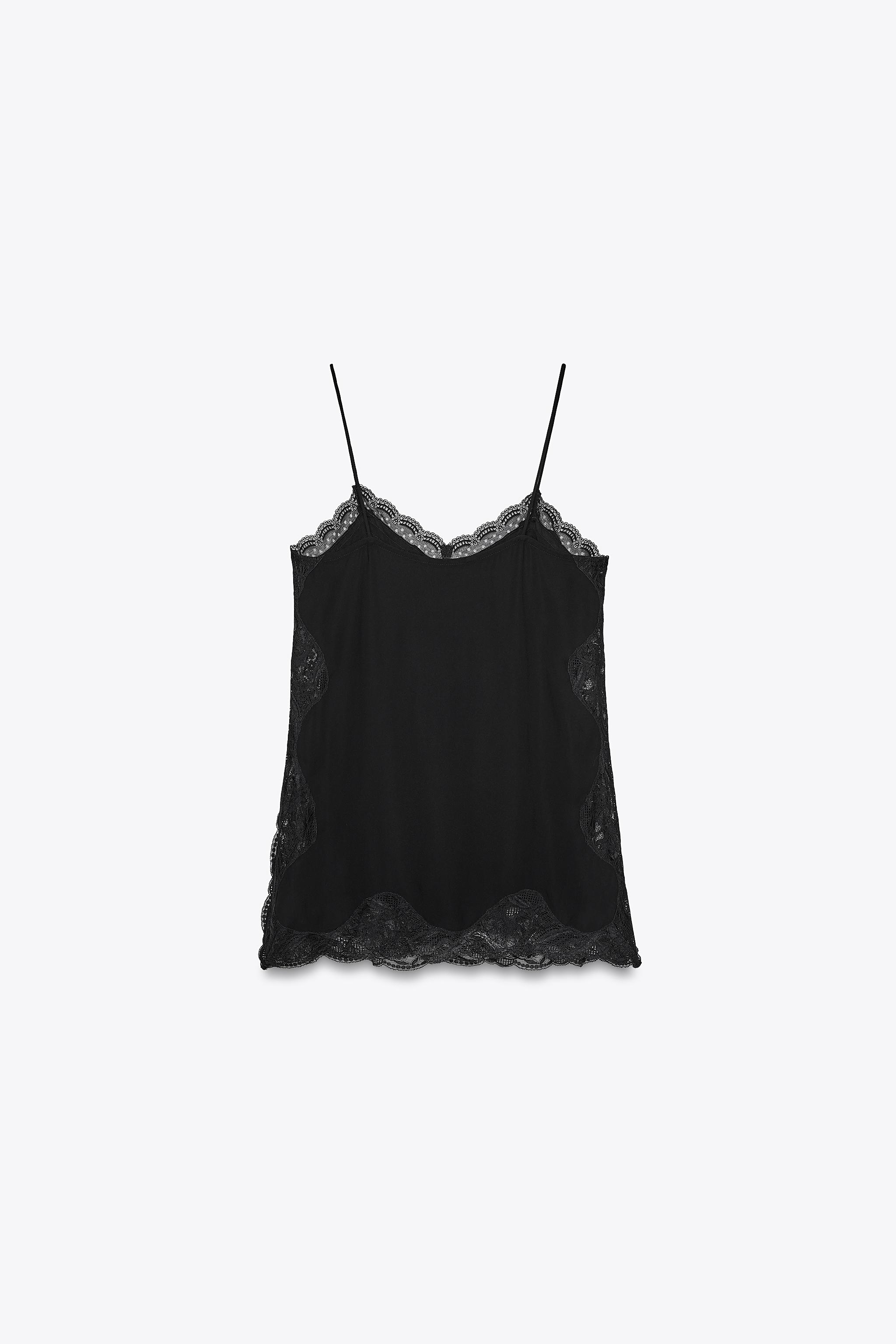 ZW COLLECTION ブラックキャミソール S ZARA】ZW COLLECTION レーストリムキャミソールトップス (ZARA