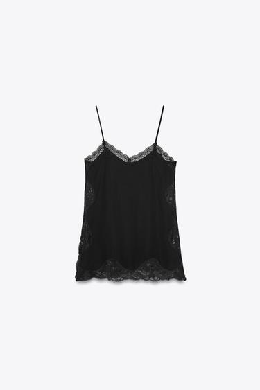 ZW COLLECTION LACE CAMISOLE TOP - Black by Zara - Image 5