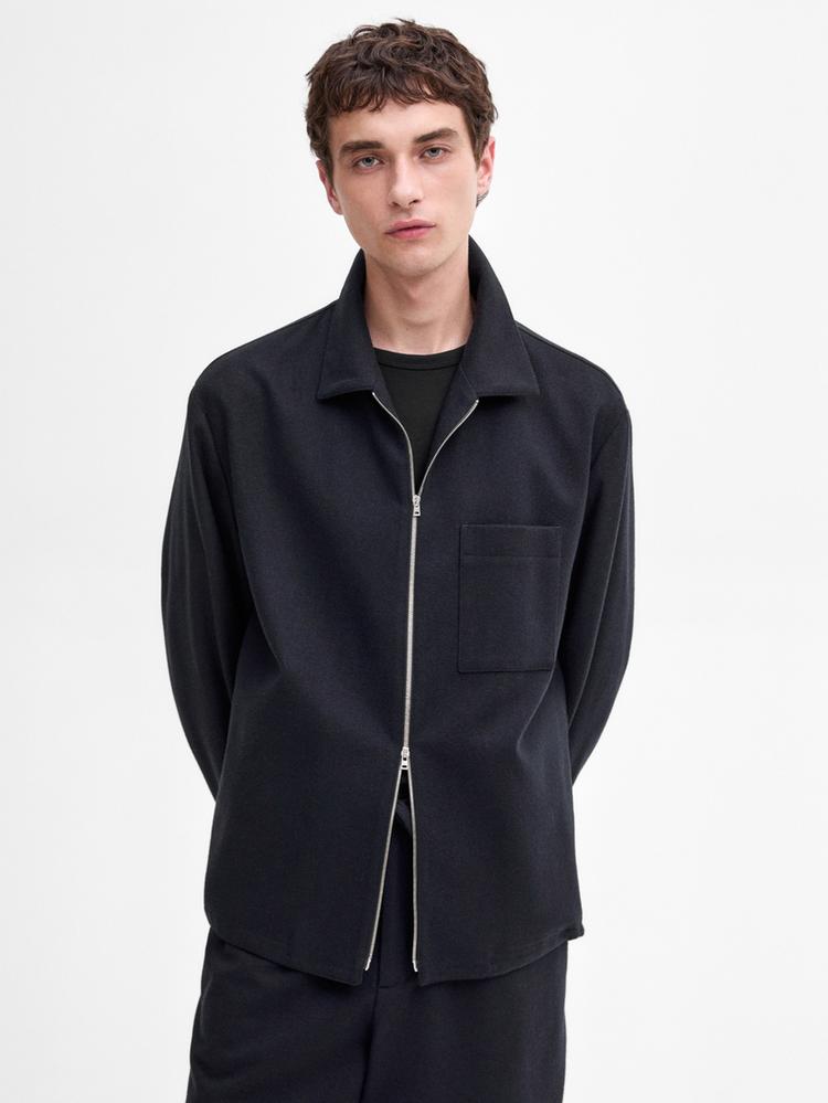 Wool-blend zip-up jacket - Navy blue | ZARA United States