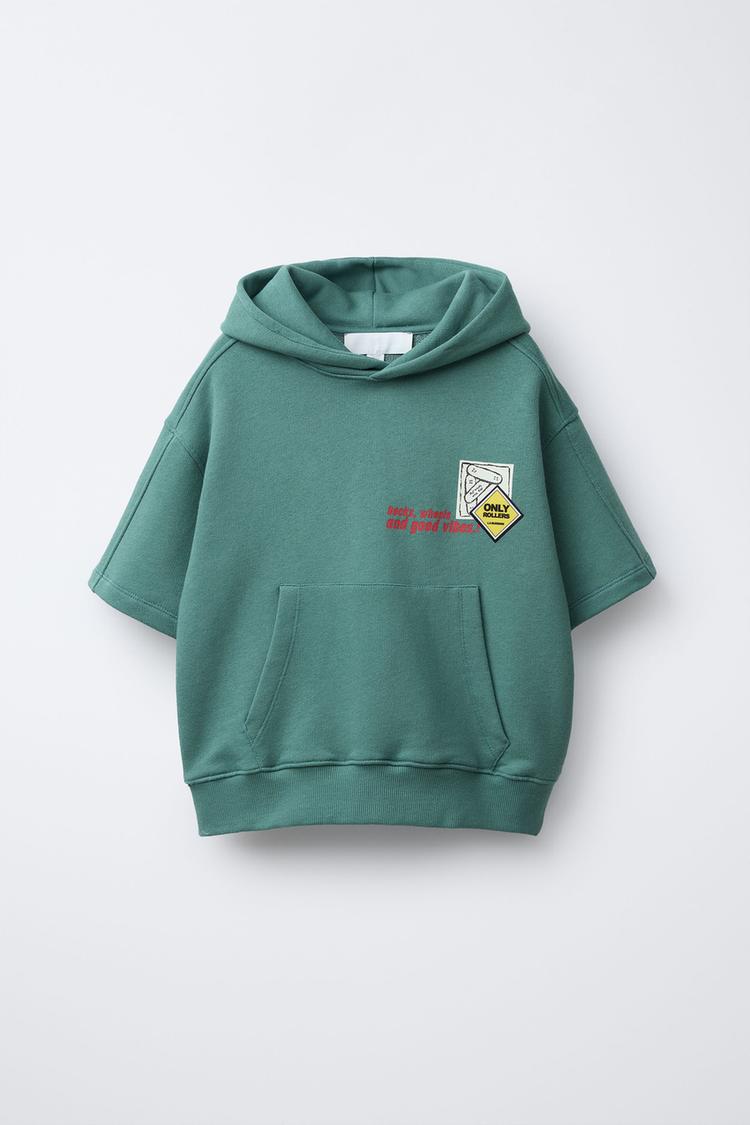 SHORT SLEEVE SKATE PATCH HOODIE Sea green ZARA India