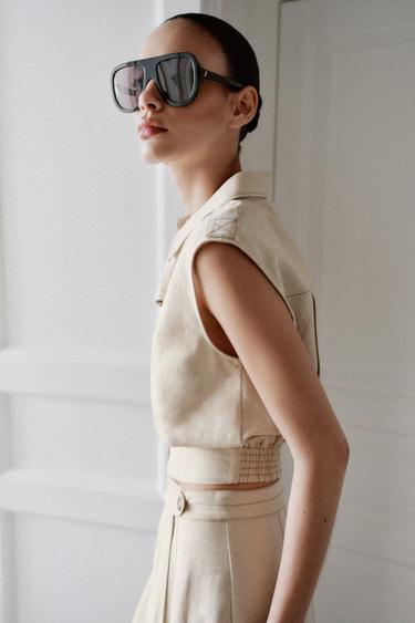 TOP SANS MANCHES EN LIN - Beige clair de Zara - Image 2