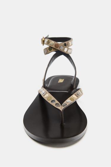LEATHER SANDALS WITH STUDS - Beige by Zara - Image 4