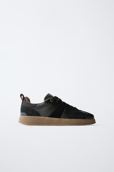 Zara LEATHER SNEAKERS - Black - 圖片 0