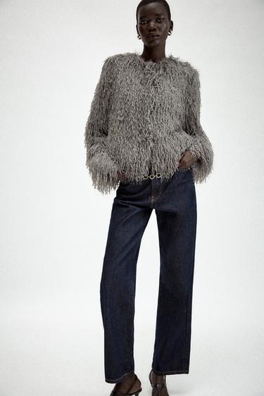 FRINGED JACKET - Charcoal grey by Zara