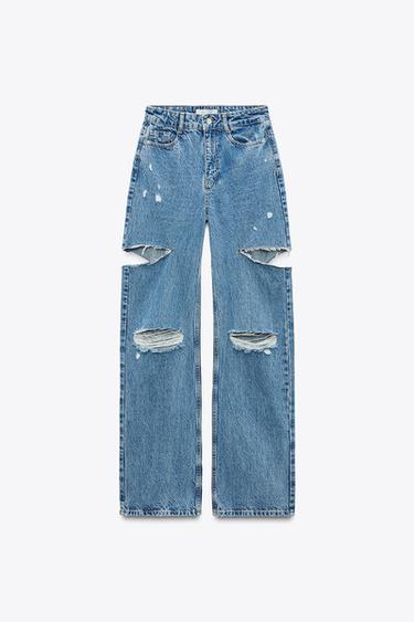 JEAN Z1975 DROIT TAILLE HAUTE DÉCHIRÉ - Bleu moyen de Zara - Image 3