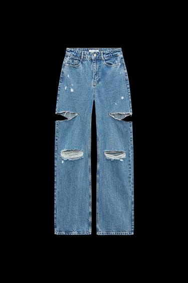 Z1975 RIPPED HIGH-WAIST STRAIGHT-LEG JEANS - Mid-blue by Zara - Image 0
