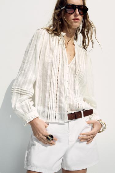 CAMISA ROMÂNTICA COM ENTREMEIOS - Cru da Zara