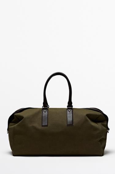 Sac de voyage détails cuir nappa - Kaki de Zara