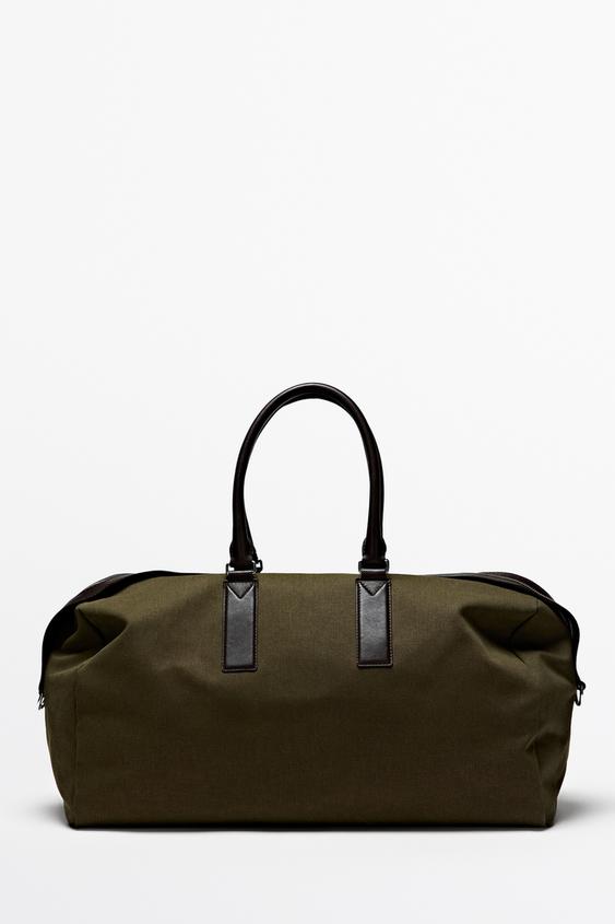 Zara Nappa leather detail travel bag - Khaki - Image 0