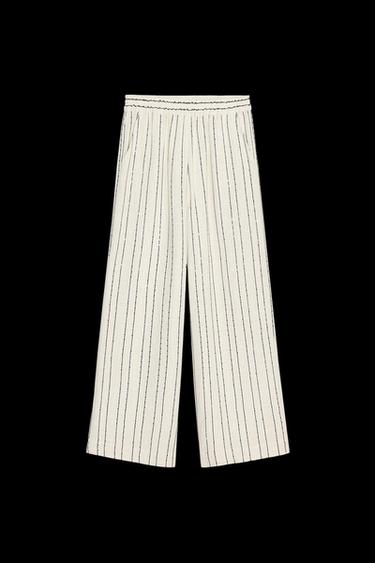 Zara SEQUIN STRIPE PANTS - Light beige - Image 0