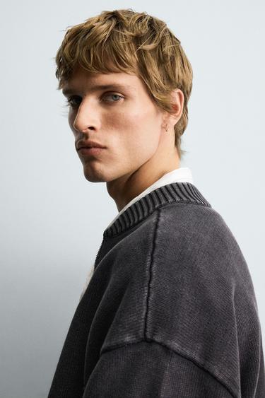 WASHED KNIT BOMBER JACKET - Brown by Zara - Image 4