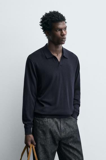POLO IN MAGLIA MISTO LANA E SETA - Blu Marino di Zara
