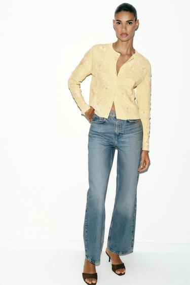 CHAQUETA PUNTO TEXTURA ABALORIOS - Amarillo claro de Zara