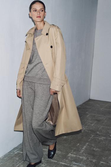 Zara SOFT WIDE LEG PANTS - Taupe gray