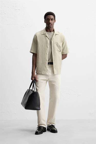 STRAIGHT-LEG PLEATED TROUSERS - Stone by Zara