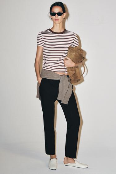 SHORT SLEEVE STRIPED INTERLOCK T-SHIRT - 118 by Zara