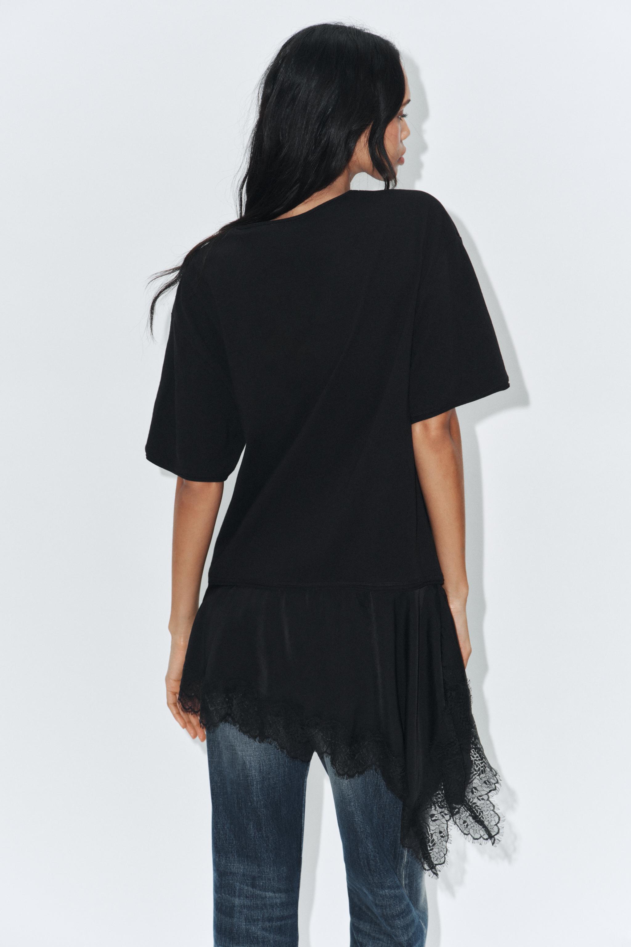 DANTELLİ KONTRAST DÜĞMELİ YAKA T-SHIRT - Görsel 3