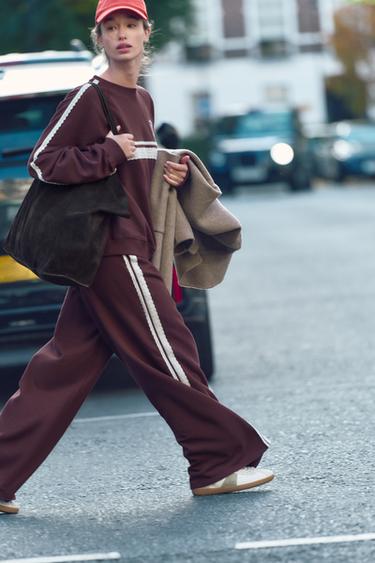 PLUSH TROUSERS WITH LACE SIDE STRIPES - Burgundy by Zara - Image 0