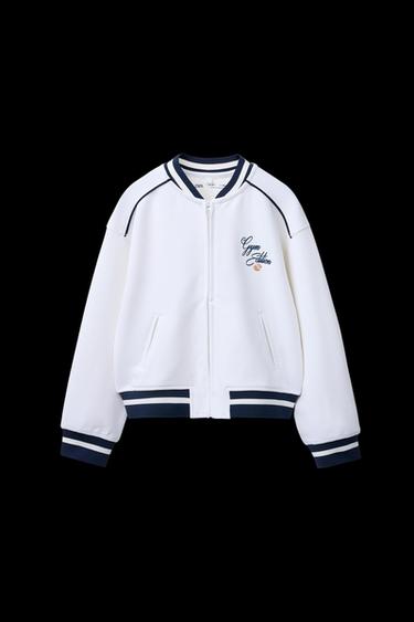 Zara PIQUÉ BOMBER JACKET WITH MODAL - White - Image 0