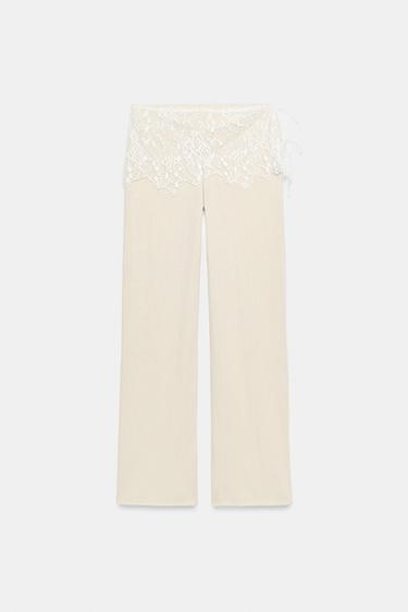 PANTALON CÔTELÉ DENTELLE - Rose craie de Zara - Image 3