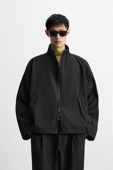 TEXTURED BOXY FIT JACKET - Black by Zara