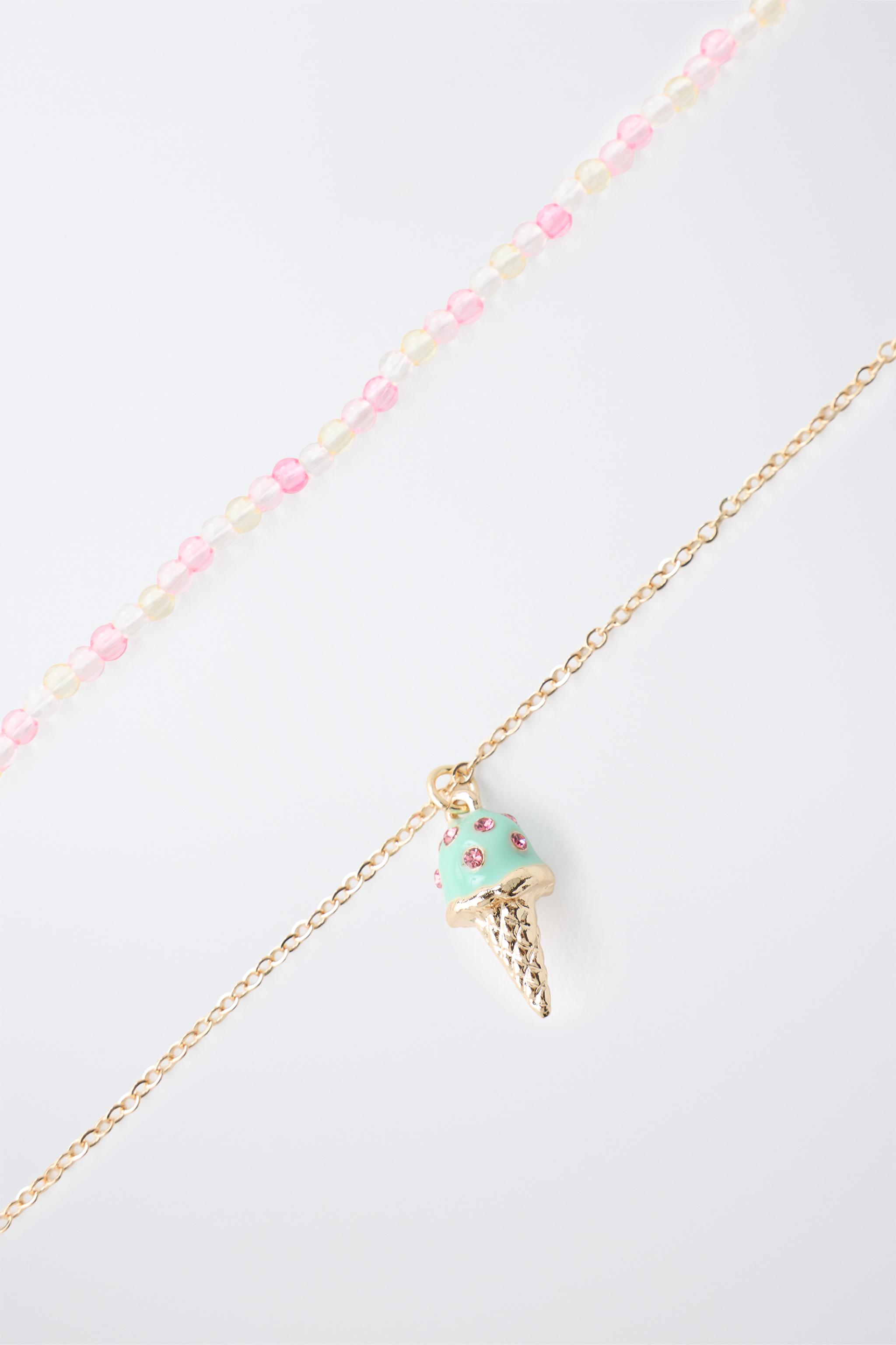 PACK OF 2 NECKLACES WITH BEADS AND ICE CREAM — Multicoloured