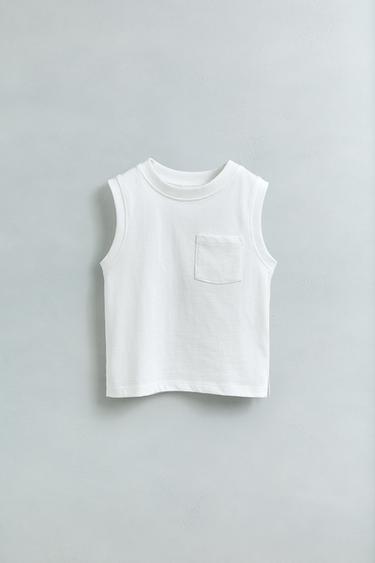 T-SHIRT POCHE SANS MANCHES - Blanc de Zara - Image 4