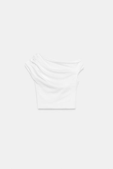 TOP ASYMÉTRIQUE DRAPÉ - Blanc de Zara - Image 3
