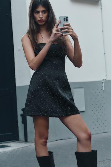 RHINESTONE SATIN MINI DRESS - Black by Zara