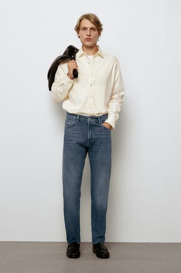 Zara Enzymatic tapered fit jeans - Indigo - Image 0