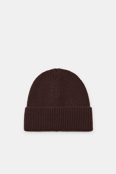 RIBBED TURN-UP BEANIE - Chocolate by Zara