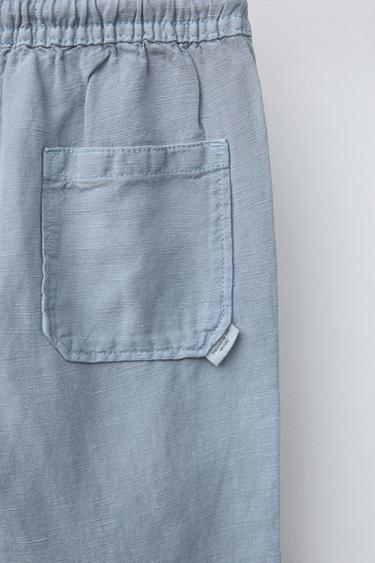 LINEN BLEND STRAIGHT TROUSERS - Light blue by Zara - Image 3