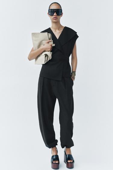 Zara ZW COLLECTION LINEN VEST - Black - Image 0