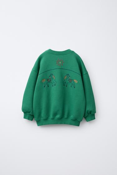 EMBROIDERED SWEATSHIRT - Green by Zara - Image 1
