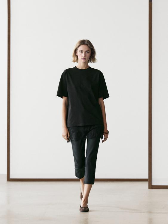 Short sleeve T-shirt with lace detail from Zara - $90