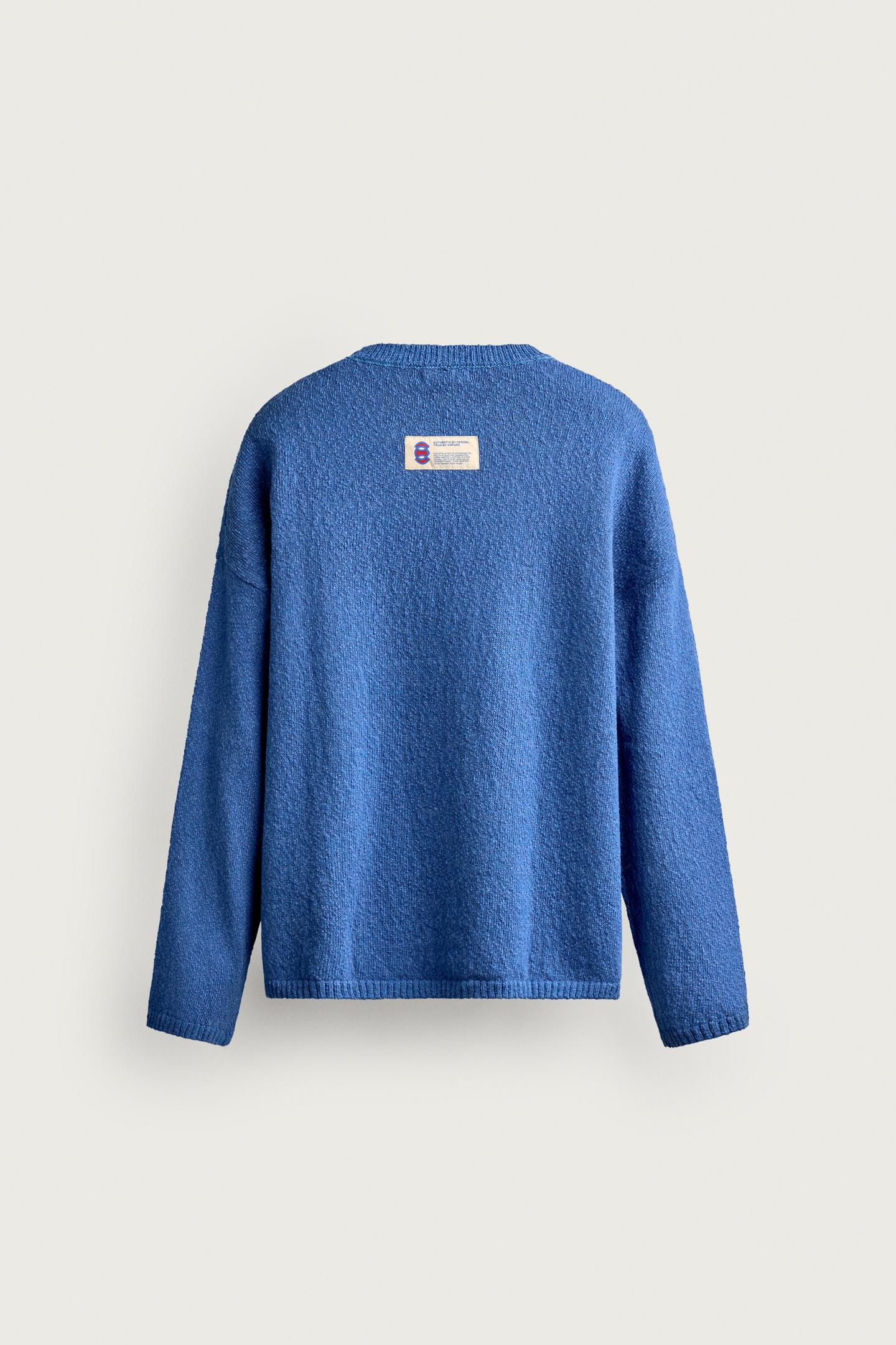 Мужской свитер Zara Relaxed Fit BouclÉ Structure, цвет: Синий — фото 8