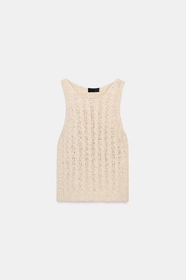 CABLE-KNIT TOP - Light beige by Zara - Image 0