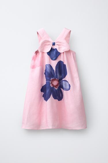 100% LINEN FLORAL DRESS - Pink by Zara