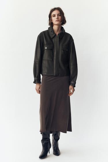 100% LEATHER JACKET WITH POCKETS - Brown by Zara - Image 0
