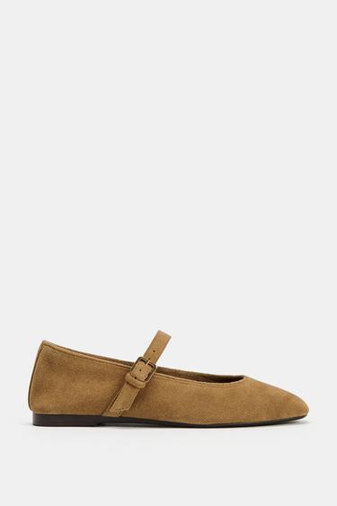 GIÀY BÚP BÊ DA LỘN - Màu nâu vàng đậm từ Zara