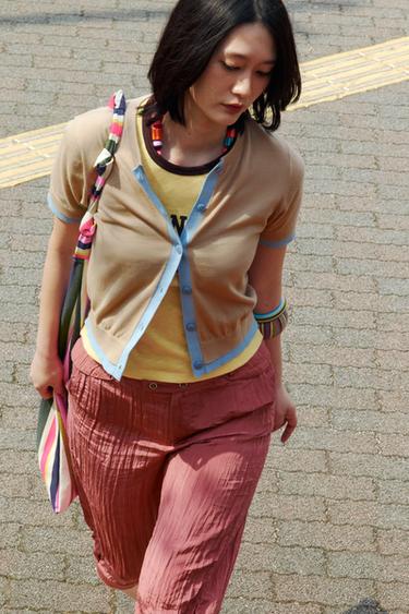 CONTRAST KNIT SHORT SLEEVE JACKET - camel by Zara