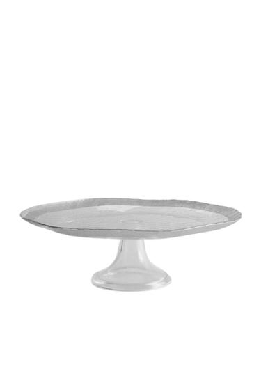 طبق تقديم زجاج بارز بحافة فضية - فضي الخاص بـ Zara