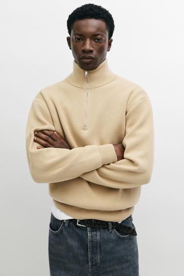 Wool mock neck knit sweater — Light camel 2