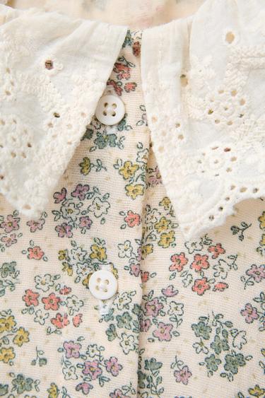 EMBROIDERED COLLAR FLORAL SHIRT - Green / Ecru by Zara - Image 2
