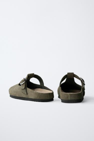 SPLIT SUEDE T-BAR CLOGS - Khaki Green by Zara - Image 3